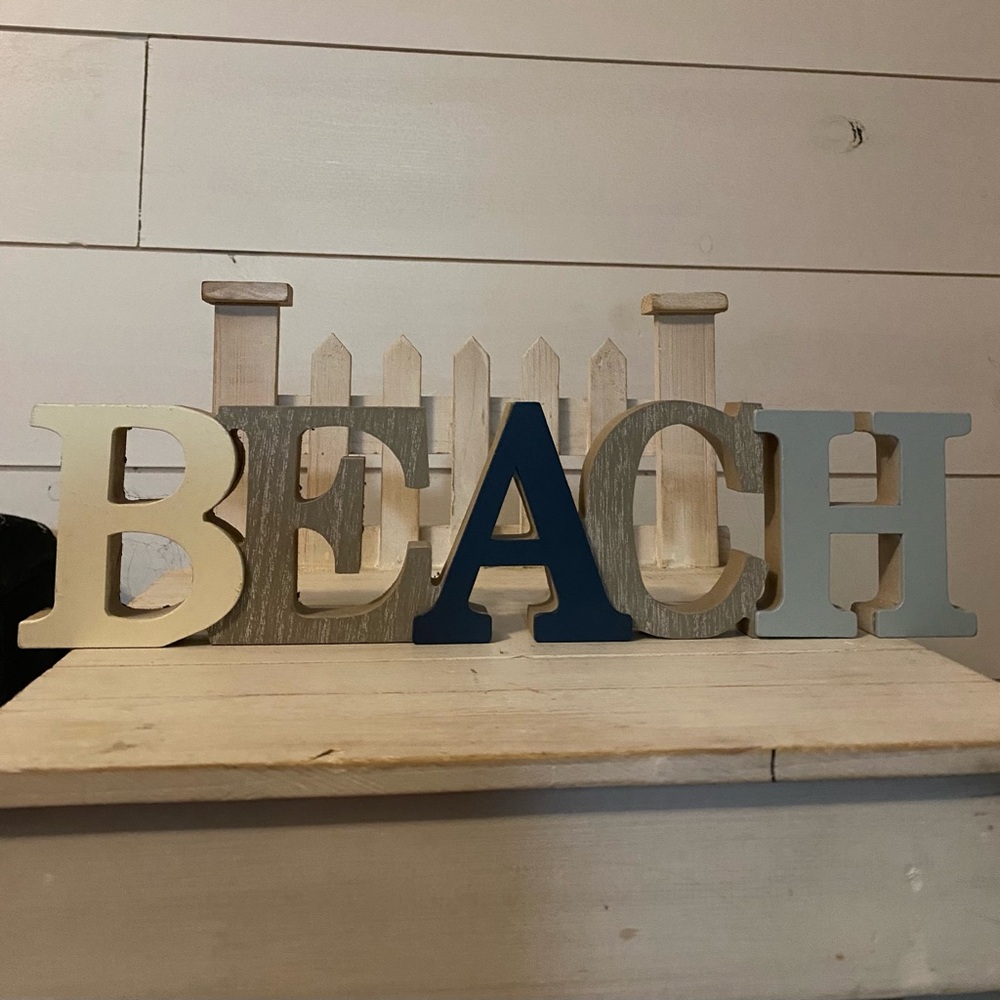 Hobby Lobby beach rustic wood sign/shelf decor.